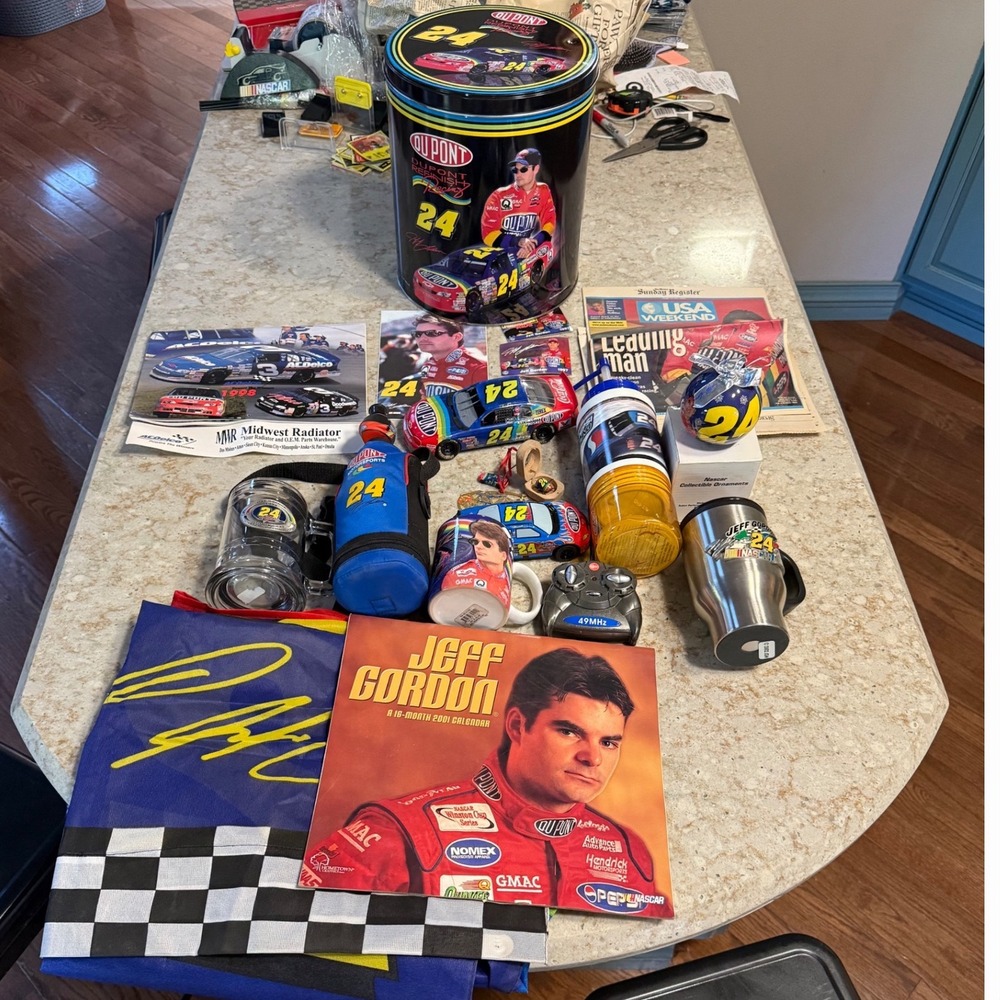 Jeff Gordon NASCAR 24 DuPont Memorabilia Lot Tin Diecast Mug Calendar Ornaments